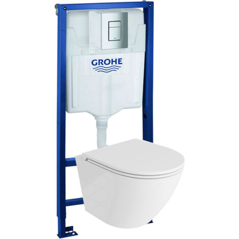 GROHE Bâti-support Solido + Lavita WC Sofi One suspendu blanc sans bord + panneau de commande Delta 25 chrome  Kit complet WC