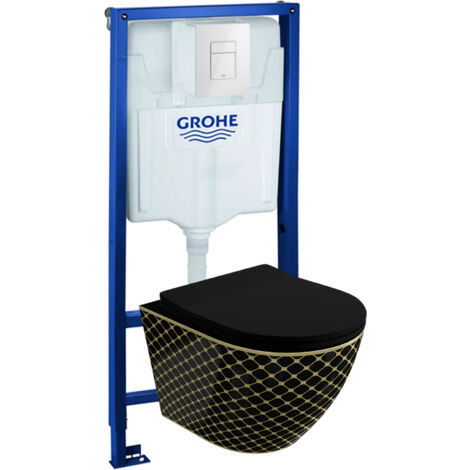 GROHE Bâti-support Solido + Lavita WC Sofi Slim Black Night suspendu noir sans bord + panneau de commande Delta 25 blanc  Kit complet