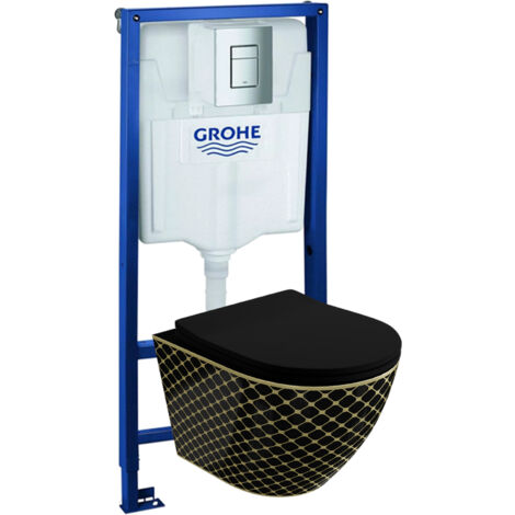 GROHE Bâti-support Solido + Lavita WC Sofi Slim Black Night suspendu noir sans bord + panneau de commande Delta 25 chrome  Kit complet