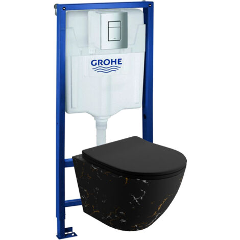 GROHE Bâti-support Solido + Lavita WC Sofi Slim Fire suspendu noir sans bord + panneau de commande Delta 25 chrome  Kit complet WC