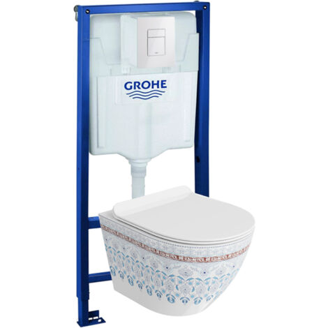 GROHE Bâti-support Solido + Lavita WC Sofi Slim Folklor suspendu blanc sans bord + panneau de commande Delta 25 blanc  Kit complet WC