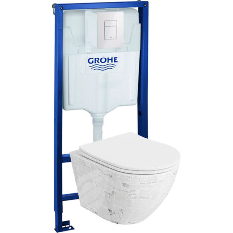 GROHE Bâti-support Solido + Lavita WC Sofi Slim Paper suspendu blanc/noir sans bord + panneau de commande Delta 25 blanc Kit complet WC