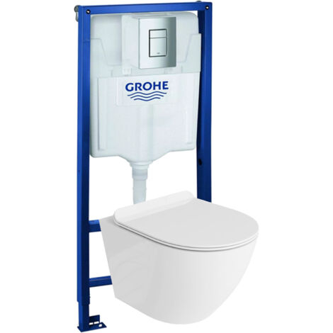 GROHE Bâti-support Solido + Lavita WC Sofi Slim suspendu blanc sans bord + panneau de commande Delta 25 chrome  Kit complet WC