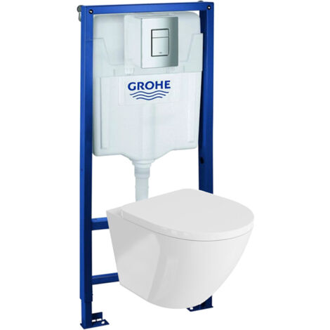 GROHE Bâti-support Solido + Lavita WC Sofi suspendu blanc sans bord + panneau de commande Delta 25 chrome  Kit complet WC
