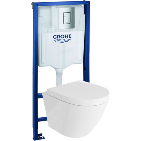 GROHE Bâti-support Solido + Lavita WC Sogo suspendu blanc sans bord + panneau de commande Delta 25 chrome  Kit complet WC