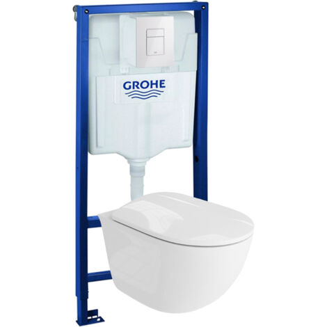 GROHE Bâti-support Solido + Lavita WC Vito suspendu blanc sans bord + panneau de commande Delta 25 blanc  Kit complet WC