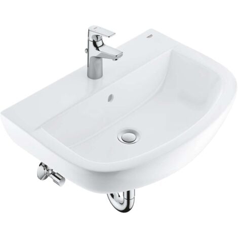 Grohe Bau Ceramic - Set Waschtisch 60 cm und Waschtischarmatur Start Flow mit Ablaufgarnitur, alpinweiß/ chrom 39472000