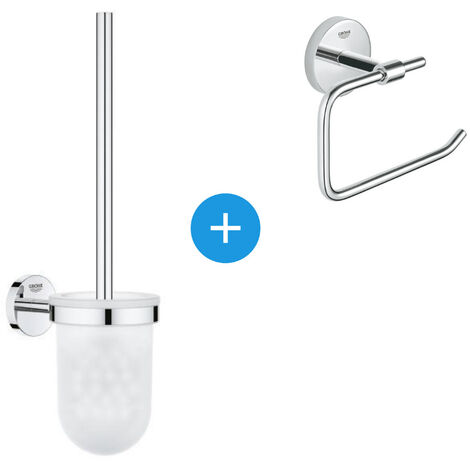 Grohe BauCosmopolitan Juego de accesorios con escobillero de pared + portarollos de papel metálico, Cromo (40463001-DUOESSENTIALS)