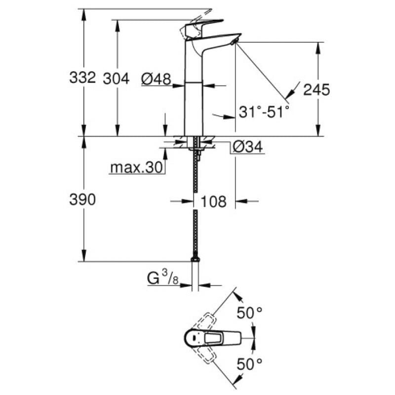 Grohe - Mitigeur de lavabo Bauloop taille xl corps lisse