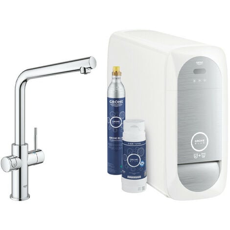GROHE Blue Home - Kit per Generare Acqua Filtrata e Refrigerata e Frizzante dal Rubinetto di Casa - Bocca a L 31454001