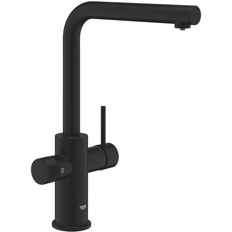 Grohe - blue pure minta einhand-spültischbatterie, einzelarmatur, l-auslauf, herausziehbarer mousseurauslauf, phantom black (30590
