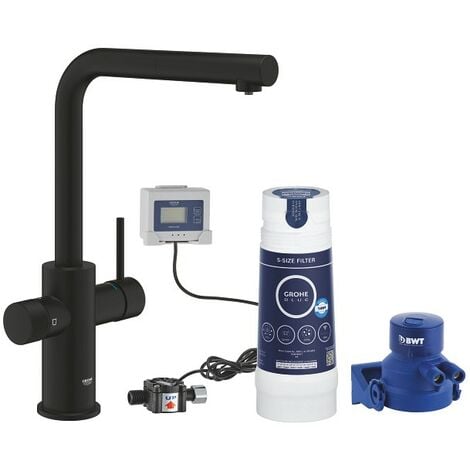 Grohe Blue Pure Minta Starter Kit – Sistema di Filtrazione Acqua con Bocca Estraibile e Contalitri, Phantom Black 1000142