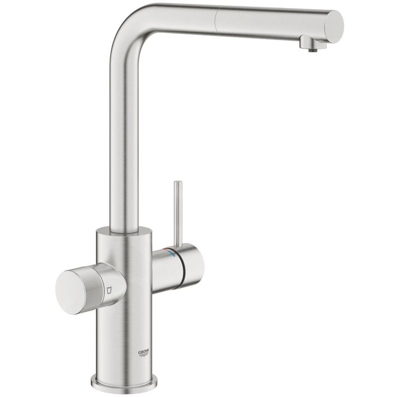 Grohe - Blue Pure - Mitigeur d'évier Minta avec filtration et manchon de fermeture extractible, supersteel 30601DC0