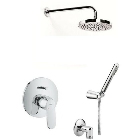 Grohe – Colonne de douche encastrée 190mm – Tête en ABS – Bras en laiton chromé 300mm – 1 jet – Installation facile – Compatible surfaces sèches/humides