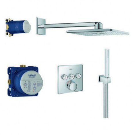 Grohe – Colonne de douche hydromassante carrée – Système encastré GRT SmartControl – Finition chromée – 3 jets – Hauteur réglable