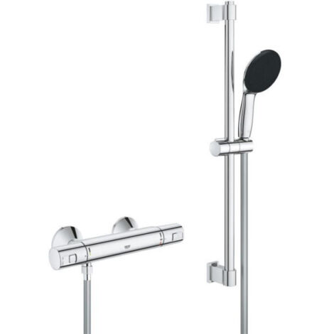 Grohe – Colonne de douche thermostatique 1 jet 11cm – Barre 60cm – Flexible lisse – Finition chromée – Technologie TurboStat