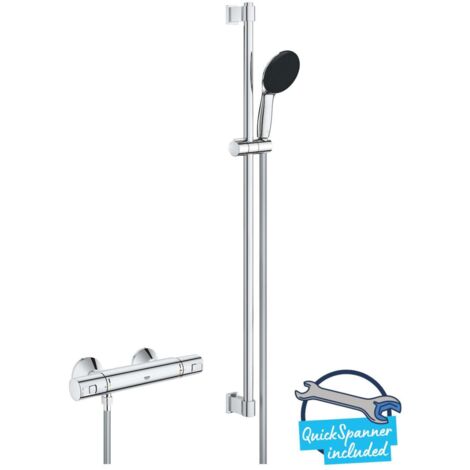 Grohe – Colonne de douche thermostatique avec mitigeur – Finition chrome – Pomme haute 110mm – Flexible 1750mm – Économie d'eau – 34854001