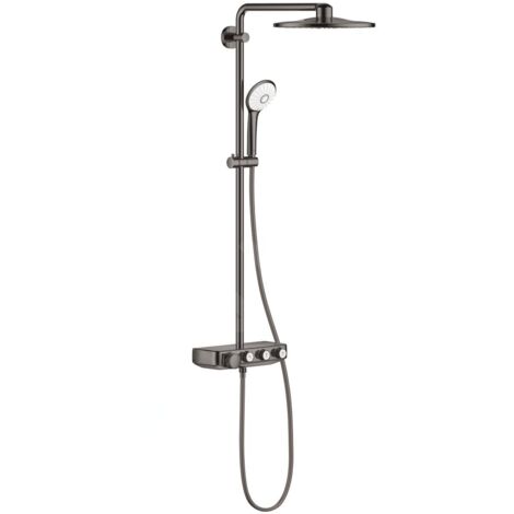 Grohe – Colonne de douche thermostatique avec thermostat mural – 3 jets PureRain, ActiveRain, Massage – Flexible 1750mm – Finition Hard Graphite - 26507A00