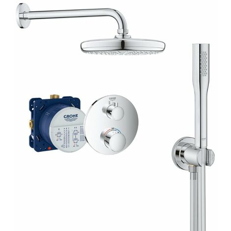 Grohe – Colonne de douche thermostatique encastrée – Mitigeur thermostatique avec douche de tête 210mm – Douchette murale – Finition chrome