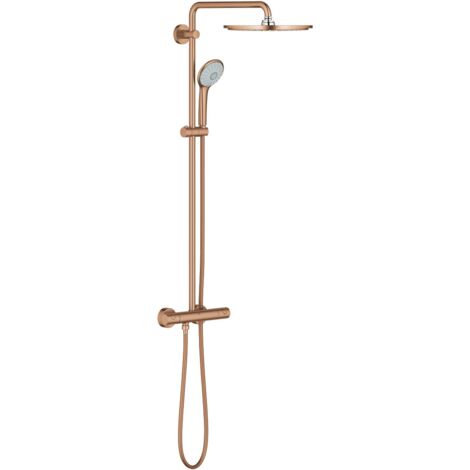 Grohe – Colonne de douche thermostatique Euphoria 310 – Finition métal Warm Sunset brossé – Douche de tête 310mm – Douchette 110mm – 3 types de jet