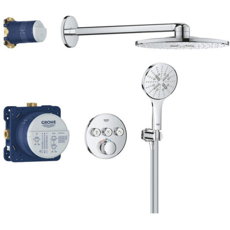Grohe – Colonne de douche thermostatique Grohtherm SmartControl – Montage encastré – Robinetterie avec 3 vannes d'arrêt – Douchette Euphoria Cosmopolitan
