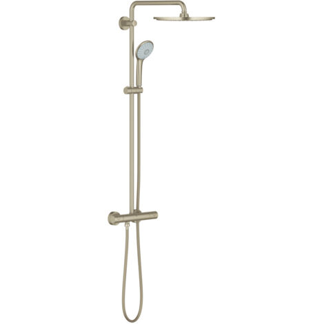 Grohe – Colonne de douche thermostatique nickel brossé – Douche de tête 310 mm – Bras 450 mm – Flexible 1750 mm – Système anti-calcaire