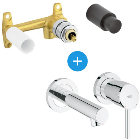 Grohe Concetto Set Mezclador monomando de lavabo de 2 agujeros para montaje en pared Cromo Tamaño S + Cuerpo oculto (19575001-SE