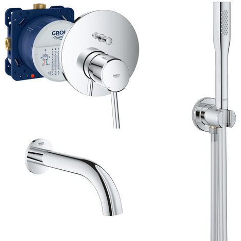 Grohe Concetto Set Mitigeur mécanique et corps d'encastrement + Bec bain Atrio + Douchette stick 1 jet, Chrome (24054Perfect-Bain)