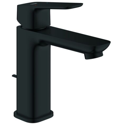 Grohe Cubeo Einhand-Waschtischbatterie M-Size Mattschwarz, mit Zugstangen-Ablaufgarnitur