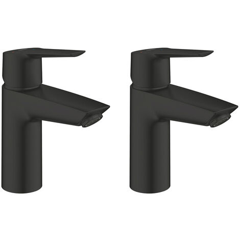 Grohe Doppelpack START Einhebel-Waschtischmischer Linde M, mit Ablaufgarnitur, mattschwarz (235752432-GroheBlackDuo)