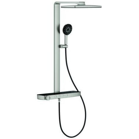 GROHE Duschsystem Rainshower Aqua Pure 100962, mit SmartControl Thermostat, Wandmontage, Kopfbrause 400 x 230 mm, 2 Strahl, Durchfluss 15 l/min, Brauseboden schwarz, Handbrause 3 Strahl, Durchfluss 8.