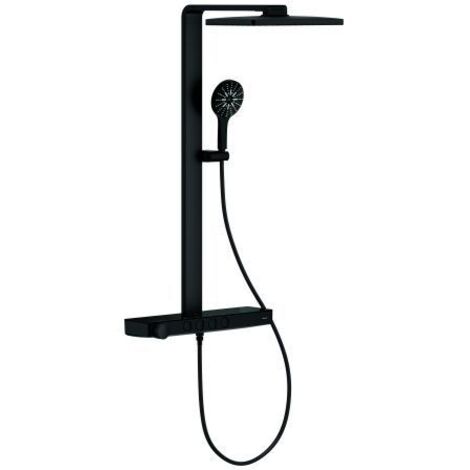GROHE Duschsystem Rainshower Aqua Pure 100962, mit SmartControl Thermostat, Wandmontage, Kopfbrause 400 x 230 mm, 2 Strahl, Durchfluss 15 l/min, Brauseboden schwarz, Handbrause 3 Strahl, Durchfluss 8.
