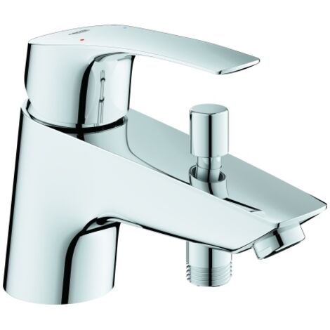 GROHE Einhand-Wannenbatterie Eurosmart 334123, Einlochmontage, Keramikkartusche mit Eco-Override-Stop, flexible Anschlussschläuche, eigensicher, chrom
