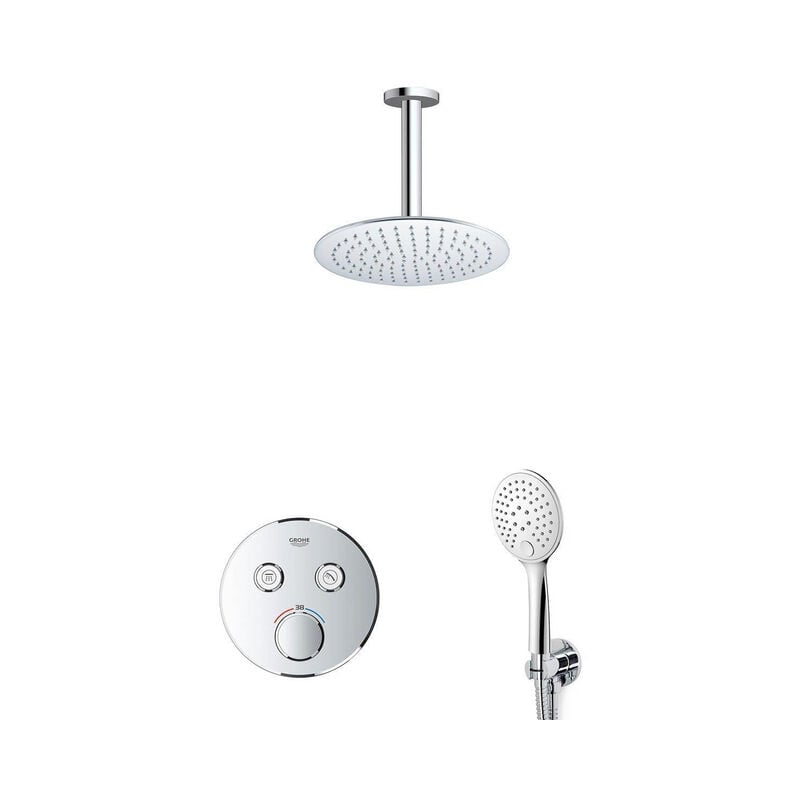 Ensemble de douche grohtherm avec bras de plafond de 20 cm, douchette à main et support de flexible de douche chromé - Grohe