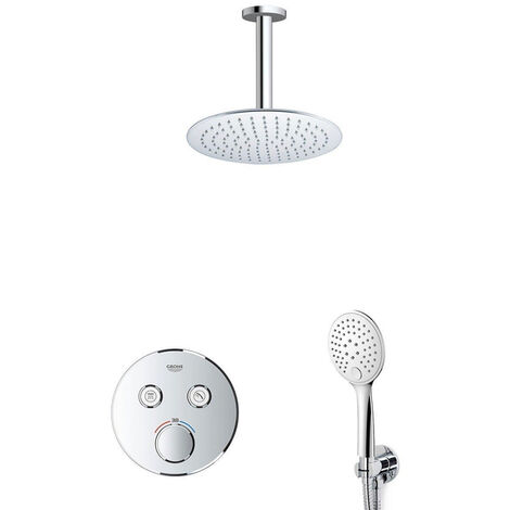 Grohe ensemble de douche grohtherm avec bras de plafond de 20 cm, douchette à main et support de flexible de douche chromé