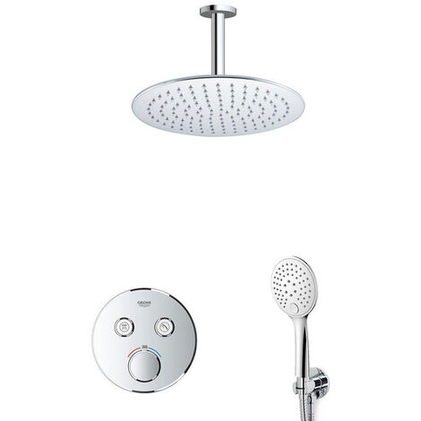 Grohe ensemble de douche grohtherm avec bras de plafond de 30 cm, douchette à main et support de flexible de douche chromé