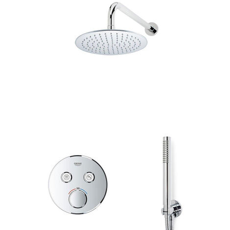 Grohe ensemble de douche grohtherm avec douche de tête, bras mural de 20 cm, douchette et support de flexible de douche chromés