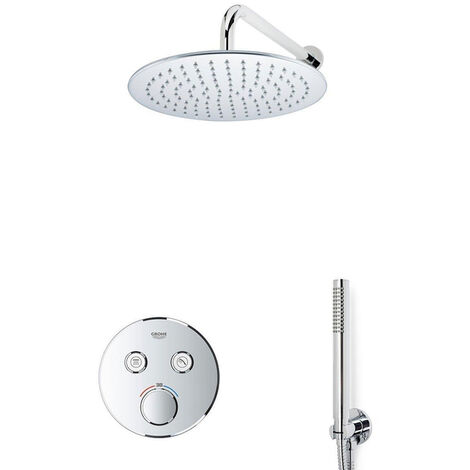Grohe ensemble de douche grohtherm avec douche de tête, bras mural de 25 cm, douchette à main et support de flexible de douche chrome