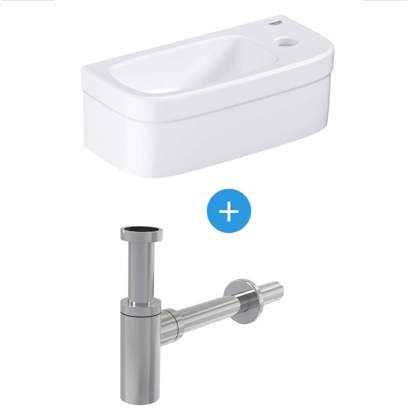 Ensemble Euro Ceramic Lave-mains 370 x 180 mm + Siphon Alca en métal Chromé (39327000-SET) - Grohe