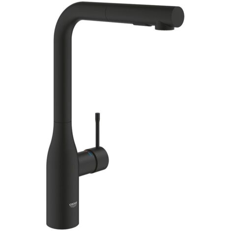 Grohe Essence 1-Loch-Einhand-Spültischbatterie ausziehbarer Dual Spülbrause Phantom Black, Professional Edition
