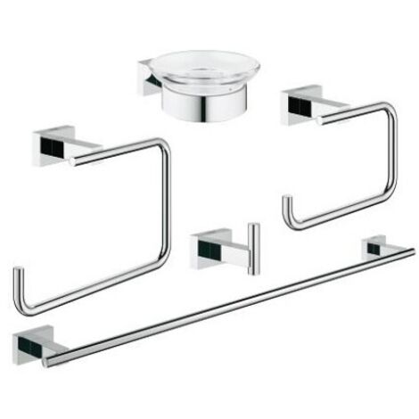Grohe Essentials Cube - Ensemble d’accessoires pour salle de bains 5 en 1, chrome 40758001