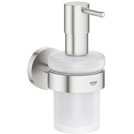Grohe Essentials Distributore di sapone con supporto, Supersteel (40448DC1)