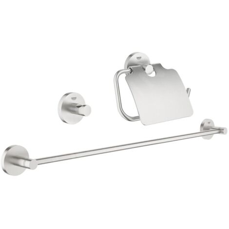 Grohe Essentials - Ensemble d'accessoires pour salle de bains, 3 en 1, supersteel 40775DC1