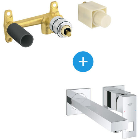 Grohe Eurocube Set Mezclador monomando de 2 agujeros de encastre para lavabo Cromado Tamaño M + Cuerpo empotrado (23447000-SET)