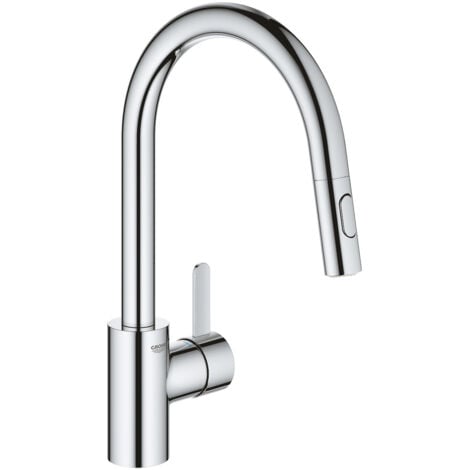 Grohe Eurosmart Cosmopolitan, miscelatore cucina monocomando con doccetta estraibile a 2 getti, collo d’oca, cromato (31481001)