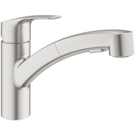 Grohe EUROSMART Mezclador de fregadero con teleducha extraíble, Supersteel (30305DC1)