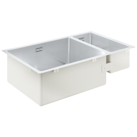 Grohe – Évier 1,5 bac inox brossé 76x45 cm – Montage à encastrer – Système d’installation QuickFIX – Couche isolante Whisper