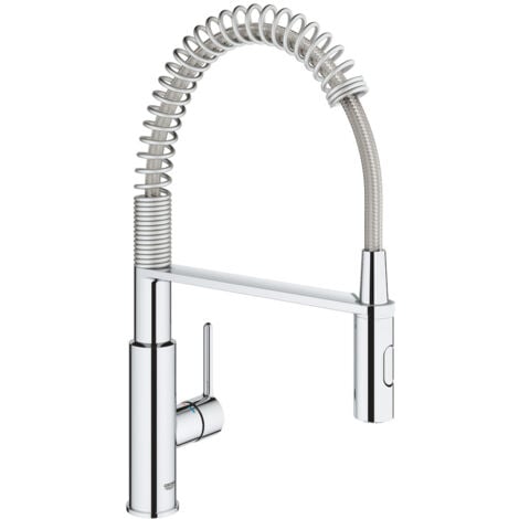 Grohe Get Grifo de cocina semi-pro con muelle y ducha de 2 chorros, Cromo (30361000)