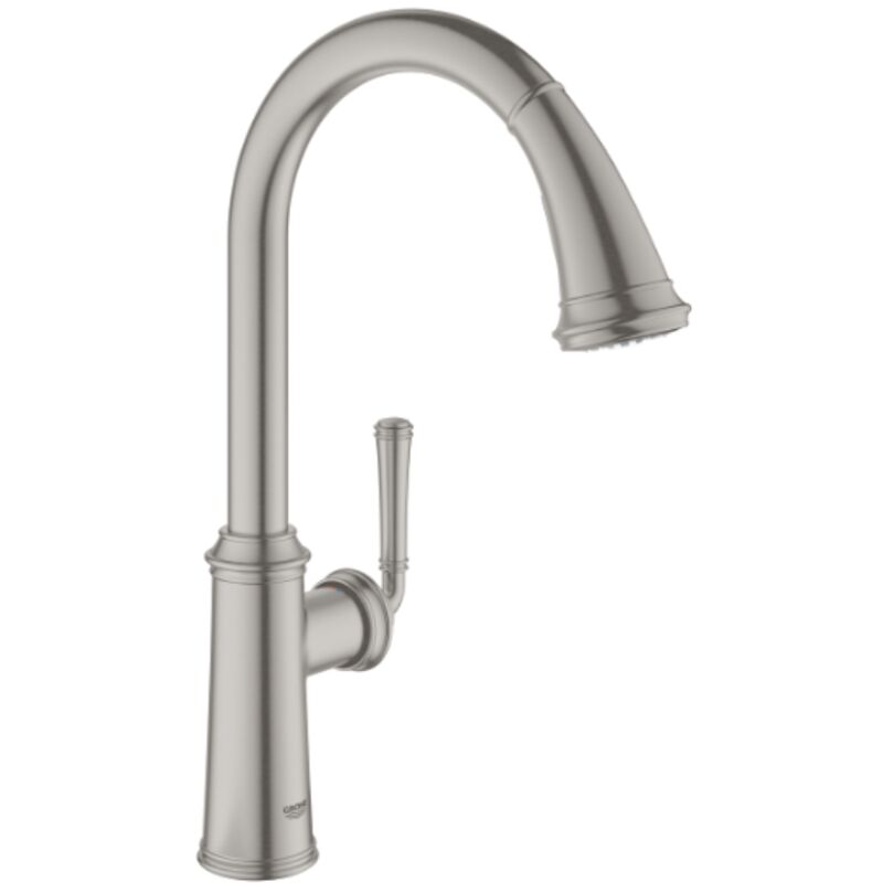 Gloucester mitigeur d'évier bec c avec douchette extractible 2 jets, inox brossé (G30422DC0) - Grohe