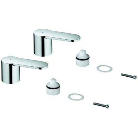 Grohe Griffpaar Eurostyle Cosmopolitan, Metall, Markierung Blau/Rot, für 3-Loch Waschtischbatterie, StarLight Oberfläche, Chrom